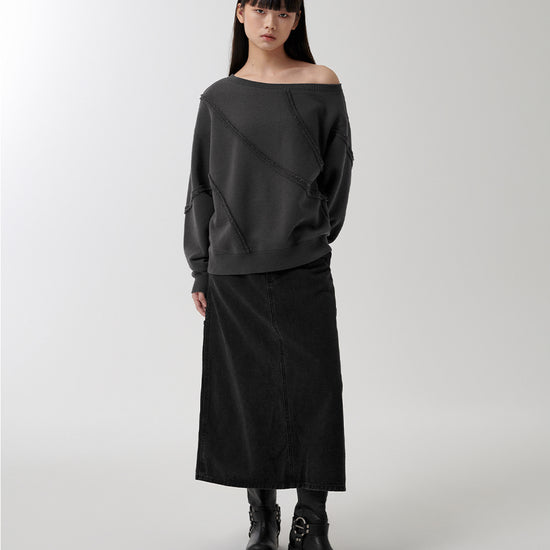 Mahagrid Cut Off One Shoulder Sweatshirt