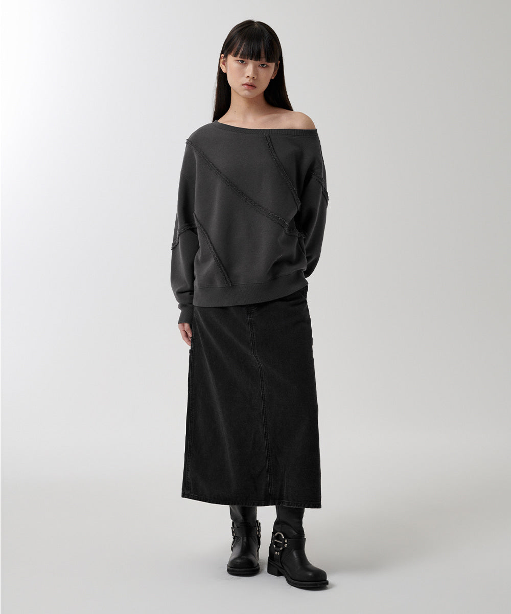 Mahagrid Cut Off One Shoulder Sweatshirt