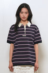 General Idea WOMAN Stripe Loose Collar Half Knit