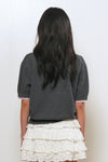 General Idea WOMAN Shirt Collar Cotton Piqué Half Cardigan [CHARCOAL]