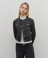 Marithé François Girbaud Women's Collarless Denim Jacket Dark Gray