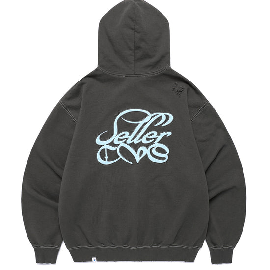 Cavish Damaged Applique Zip Up Hoodie