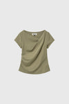 General Idea WOMAN Drape Shirring Short Sleeve T-Shirt [LIGHT KHAKI]
