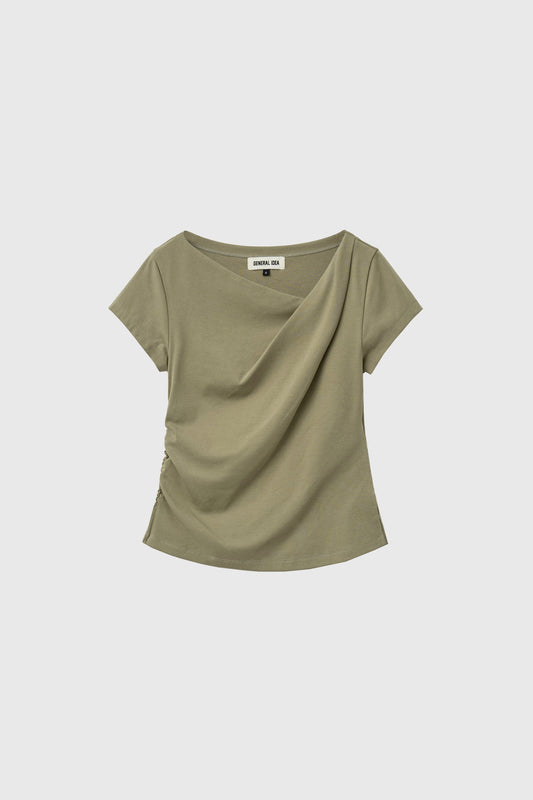 General Idea WOMAN Drape Shirring Short Sleeve T-Shirt [LIGHT KHAKI]