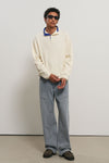 General Idea [XXL Exclusive] Unisex Colour-Block Collar Henry Neck Knit [Ivory]