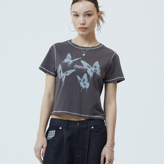 Mahagrid Pigment Butterfly Goth Crop Tee