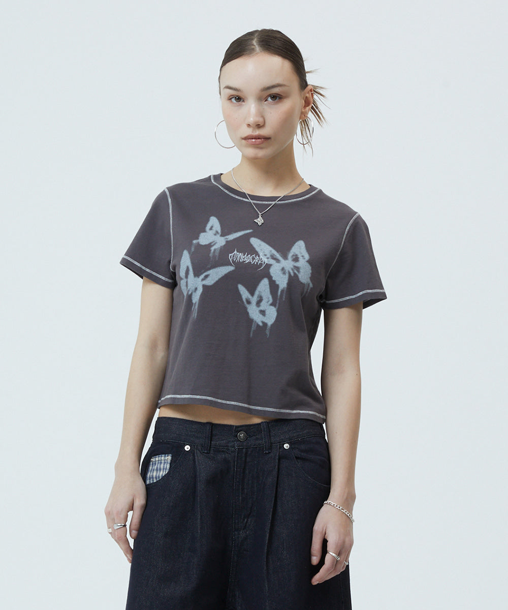 Mahagrid Pigment Butterfly Goth Crop Tee