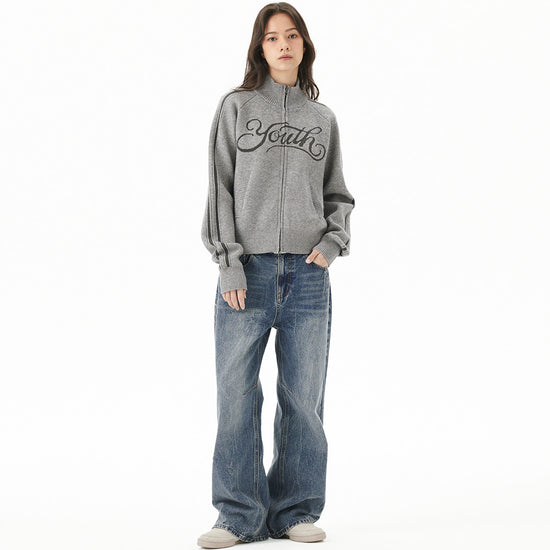 Mahagrid Youth Zip Up Cardigan [Grey]