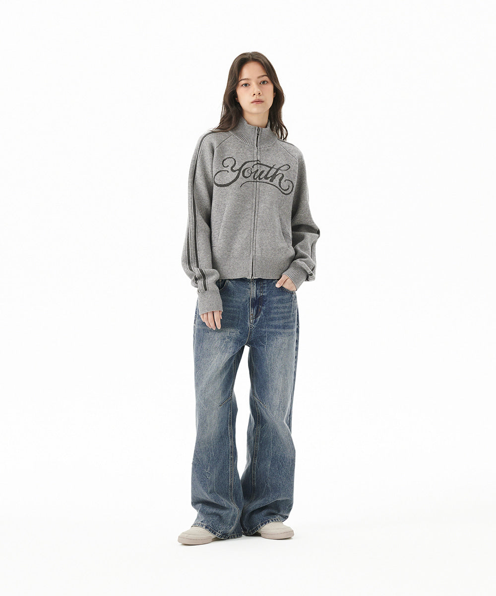 Mahagrid Youth Zip Up Cardigan [Grey]
