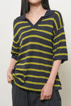 General Idea UNISEX One-Button Collar Stripe Half Knit