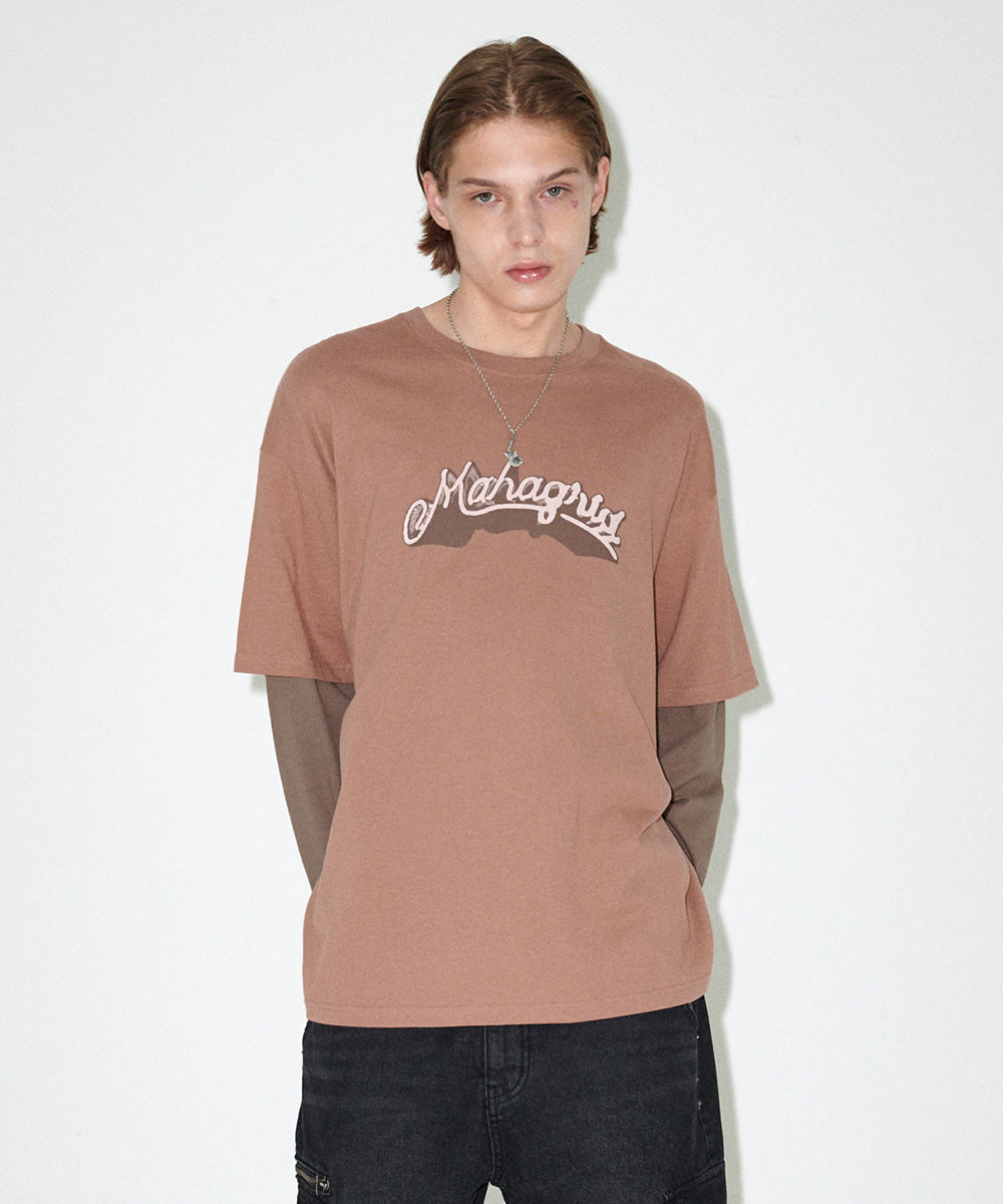 Mahagrid Symbol Layered Long Sleeve Tee Brown