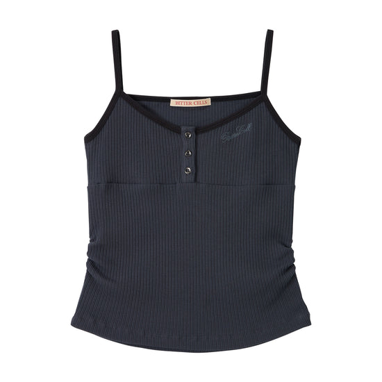 Bitter Cells V-Neck Shirring Sleeveless - Charcoal