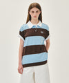 Marithé François Girbaud SMALL CLASSIC LOGO RUGBY STRIPE OVERSIZED COLLAR TEE sky blue