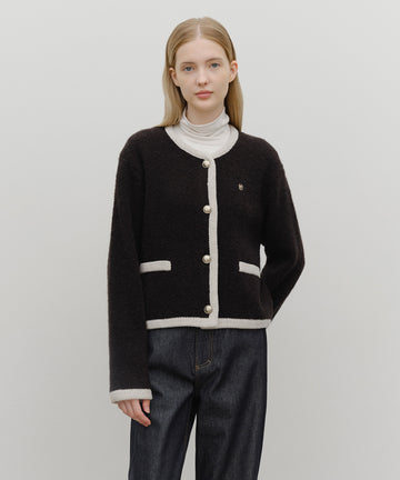 Marithé François Girbaud W Boucle Knit Round Neck Cardigan