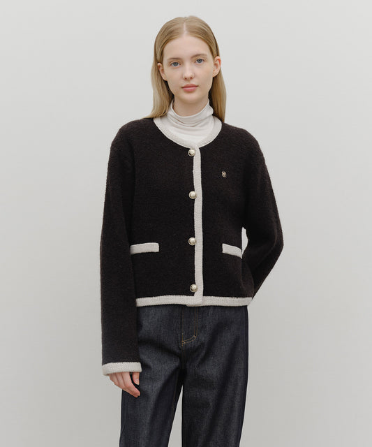 Marithé François Girbaud W Boucle Knit Round Neck Cardigan