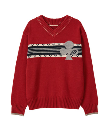 Bitter Cells Clover V Neck Knit - Red