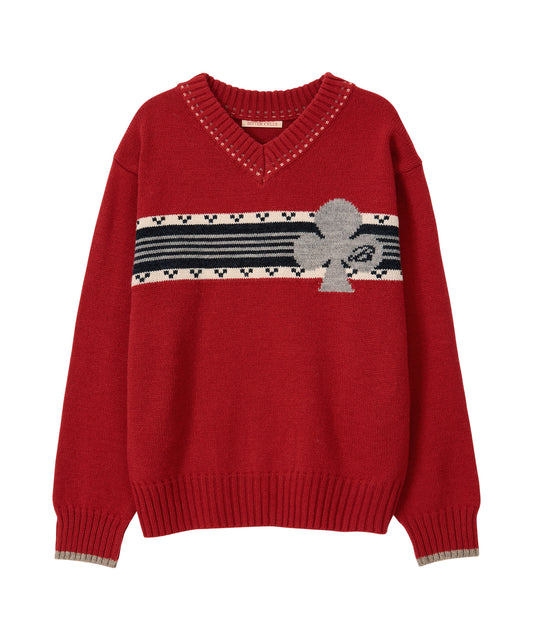 Bitter Cells Clover V Neck Knit - Red