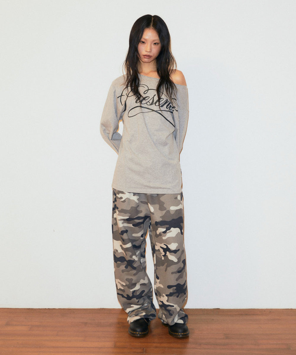 Mahagrid Present One Shoulder Long Sleeve Tee Grey
