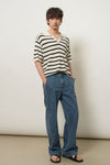General Idea UNISEX One-Button Collar Stripe Half Knit