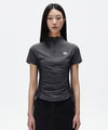 Mahagrid Shirring Half Zip-Up Jersey Tee