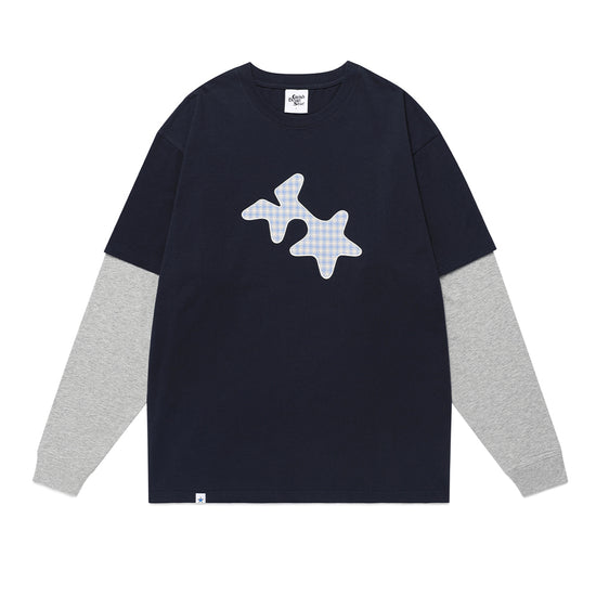 Cavish Check Twin Star Layered Long Sleeve Tee