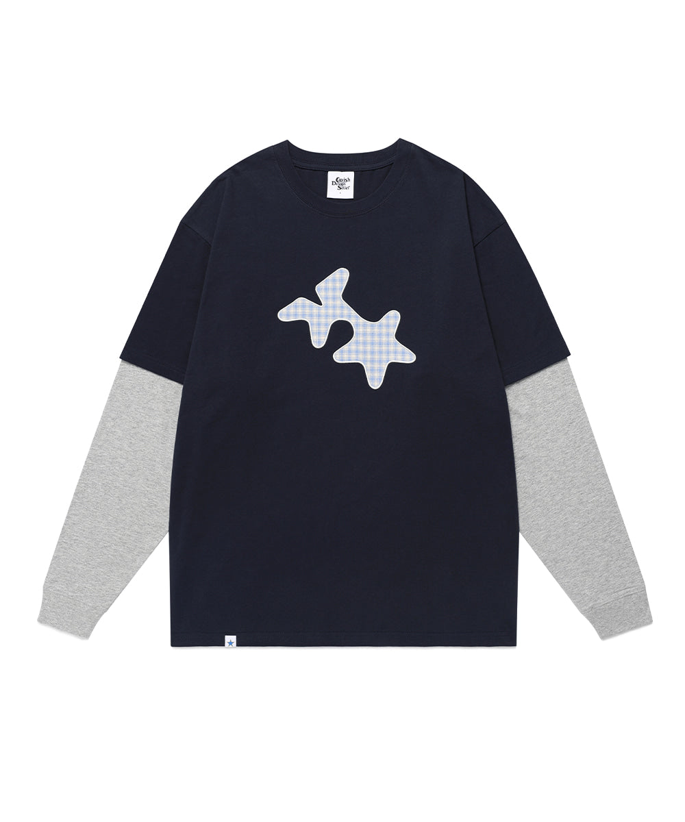 Cavish Check Twin Star Layered Long Sleeve Tee
