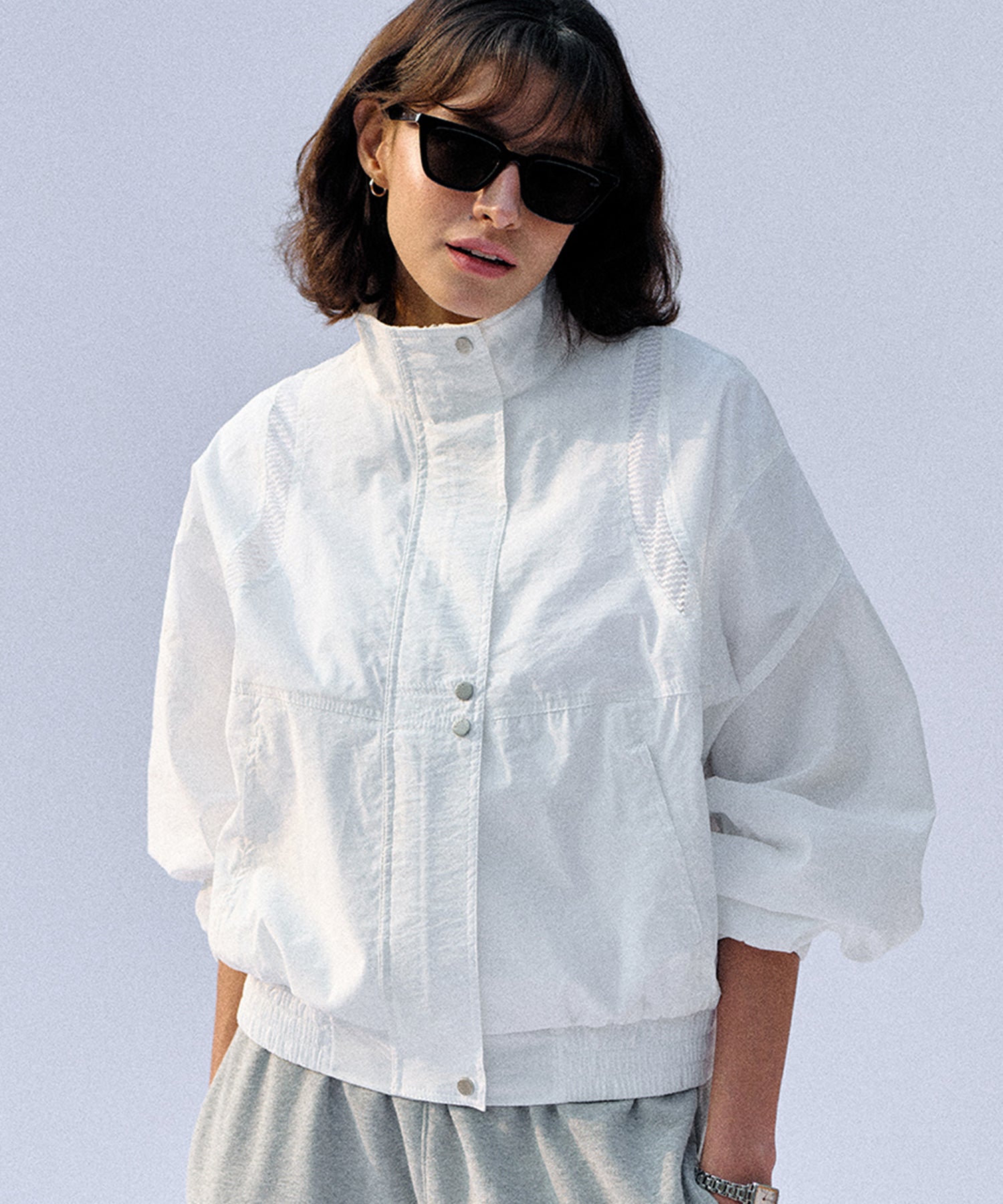 Bitter Cells Shimmer Mesh Wind Breaker Jacket-Ivory