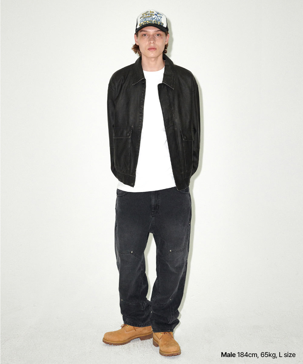 Mahagrid Washed Faux Leather Blouson