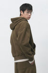 General Idea UNISEX Stitch V-Neck Hoodie Sweatshirt [KHAKI]