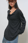 General Idea WOMAN Loose Fit Henley Neck T-Shirt