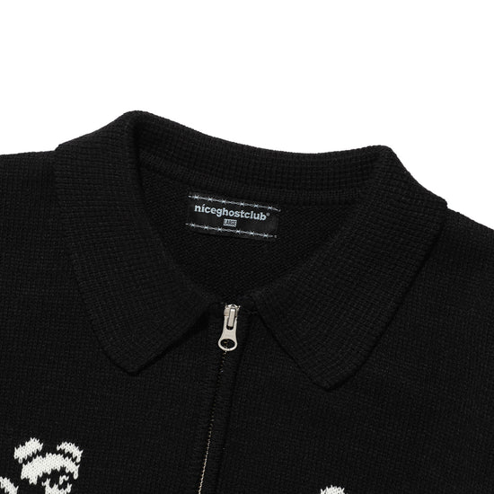 Nice Ghost Club Dancing Skeletons Zip Polo Knit