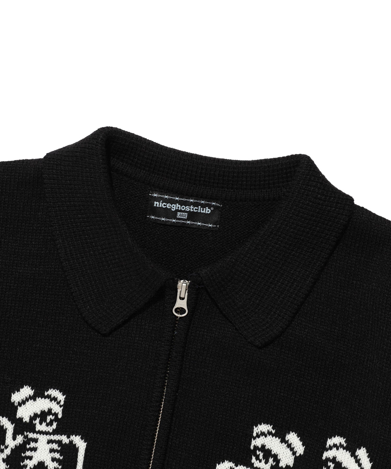 Nice Ghost Club Dancing Skeletons Zip Polo Knit