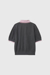 General Idea WOMAN Shirt Collar Cotton Piqué Half Cardigan [CHARCOAL]