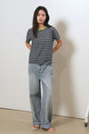 General Idea WOMAN Color-Block Stripe Short Sleeve T-Shirt [NAVY]