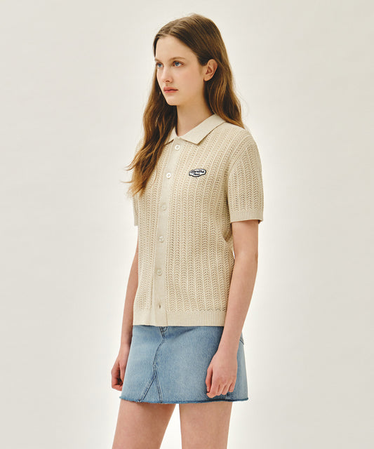 Marithé François Girbaud WAPPEN CROCHET HALF KNIT CARDIGAN beige