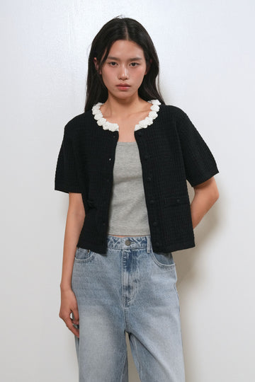 General Idea WOMAN Flower Appliqué Cotton Cardigan