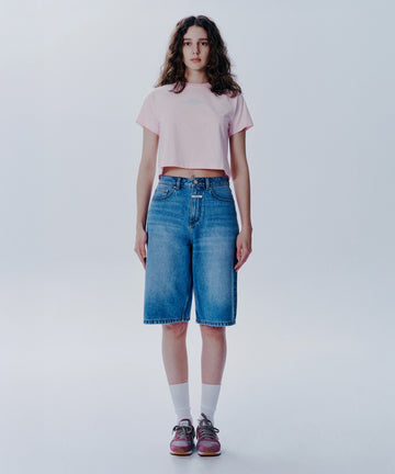 Marithé François Girbaud Women's Lettering Logo Crop Tee in Light Pink