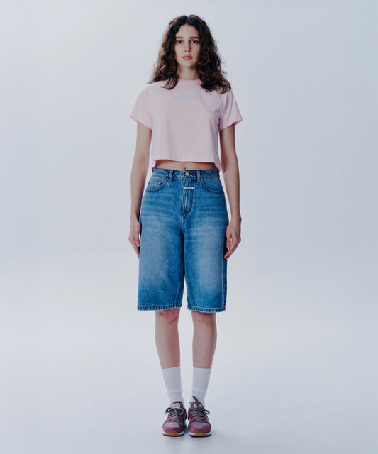 Marithé François Girbaud Women's Lettering Logo Crop Tee in Light Pink