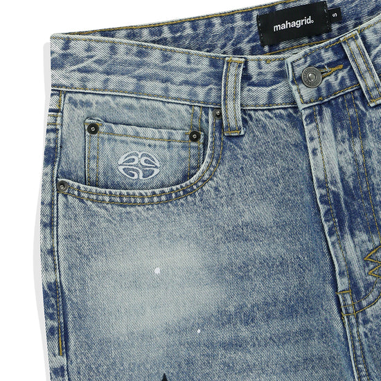 Mahagrid Star Flared Denim Pant Light Blue