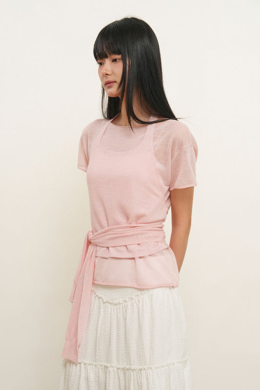 General Idea WOMAN See-Through Halterneck Layered Knit Set [PINK]