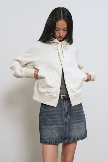 General Idea WOMAN Snap Hoodie Full Zip [OATMEAL]