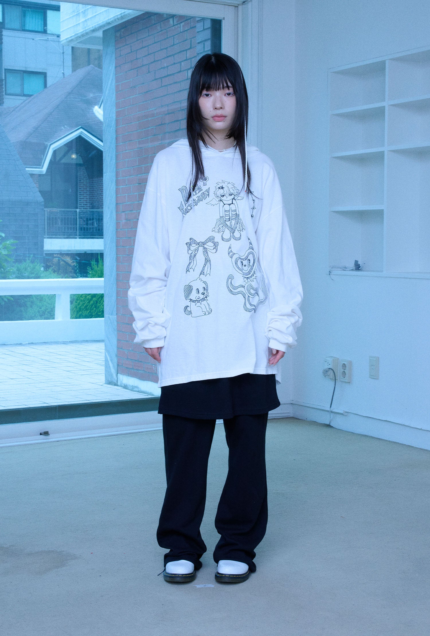 Nice Ghost Club Doodle Big Big Long Sleeve Hoodie