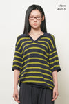 General Idea UNISEX One-Button Collar Stripe Half Knit