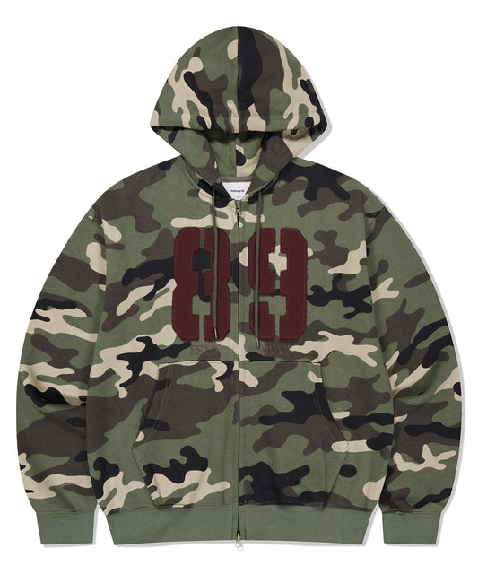 Mahagrid Camo Applique Zip Up Hoodie