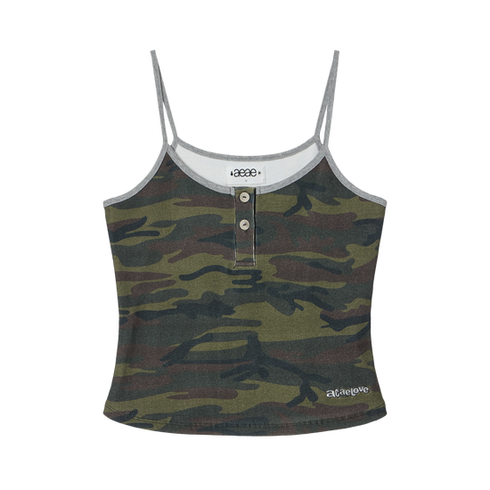 AEAE Button Tank Top Camo Green
