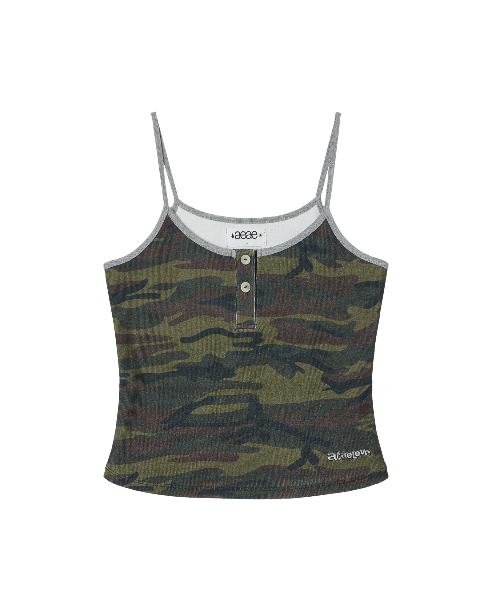 AEAE Button Tank Top Camo Green