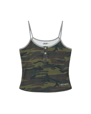 AEAE Button Tank Top Camo Green