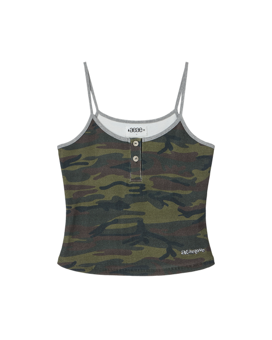AEAE Button Tank Top Camo Green