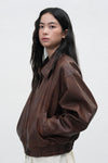 General Idea WOMAN Vintage Wash Faux Leather Blouson [BRICK]