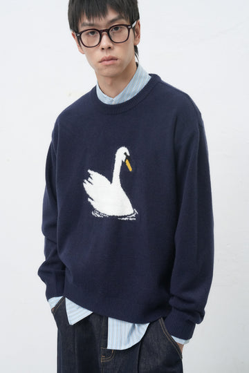 General Idea UNISEX Swan Jacquard Knit Pullover